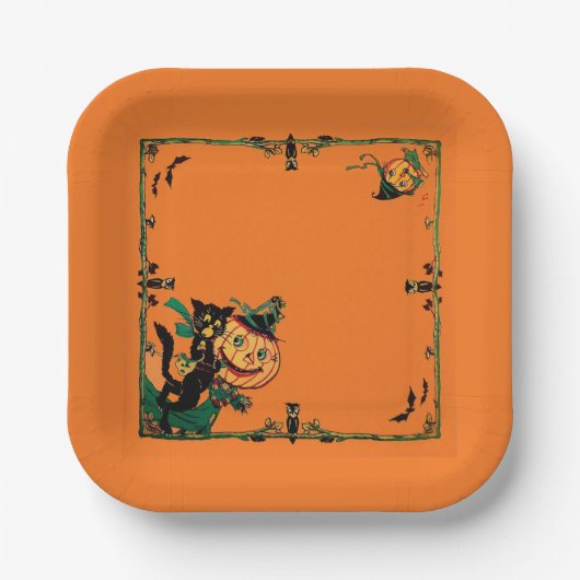 レトロオレンジのハロウィン ペーパープレート (正面)