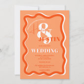 レトロオレンジの曲線の結婚波状写真 招待状 (正面)