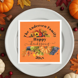 レトロオレンジの秋の収穫 ファミリーフォト Thanksgiving スタンダードカクテルナプキン