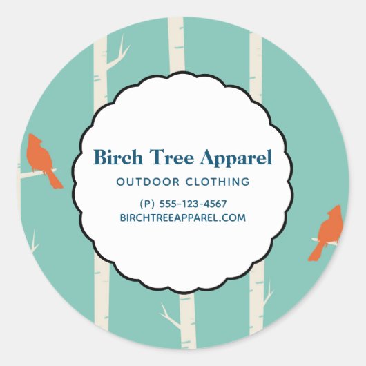 レトロオレンジの鳥オン樺の木ツリービジネス ラウンドシール (正面)