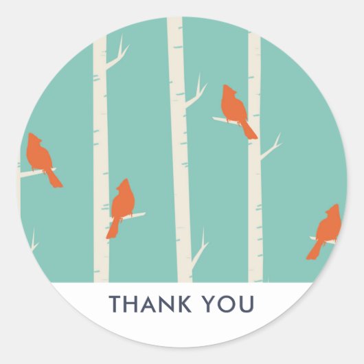 レトロオレンジの鳥オン樺の木木ありがとう ラウンドシール (正面)