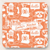 レトロオレンジまたは任意の色の電話パターン コースター (正面)