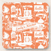 レトロオレンジまたは任意の色の電話パターン コースター (正面)