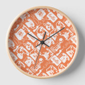 レトロオレンジまたは任意の色の電話パターン 壁時計 (正面)