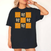 レトロオレンジイエローコケットボウハート市松模様に Tシャツ