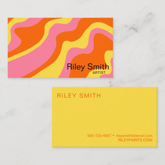 レトロオレンジイエローピンク抽象芸術トレンディーデザイン 名刺 (正面/裏面)