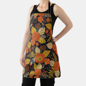 レトロオレンジイエロー&ネイビーフローラ エプロン (インサイチュ)