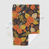 レトロオレンジイエロー&ネイビーフローラ ゴルフタオル (インサイチュ)