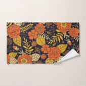 レトロオレンジイエロー&ネイビーフローラ バスタオルセット (ハンドタオル)