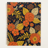 レトロオレンジイエロー&ネイビーフローラ プランナー手帳 (正面)