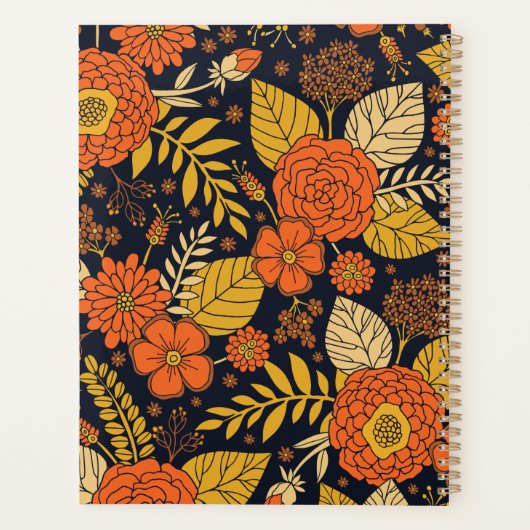 レトロオレンジイエロー&ネイビーフローラ プランナー手帳 (裏面)