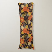 レトロオレンジイエロー&ネイビーフローラ ボディピロー (正面縦)