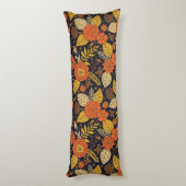 レトロオレンジイエロー&ネイビーフローラ ボディピロー (裏面 (縦))