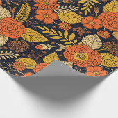 レトロオレンジイエロー&ネイビーフローラ ラッピングペーパー (角)