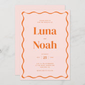 レトロオレンジウェーブレッド結婚ズ 招待状 (正面/裏面)