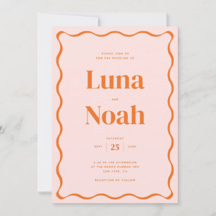 レトロオレンジウェーブレッド結婚ズ 招待状