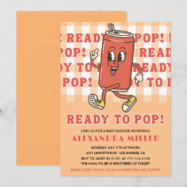 レトロオレンジギンガムのベビーシャワー She's Ready to Pop 招待状