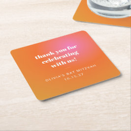 レトロオレンジグラディエントバルミツワーカスタムサンキュー スクエアペーパーコースター