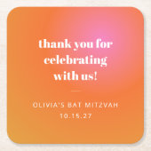 レトロオレンジグラディエントバルミツワーカスタムサンキュー スクエアペーパーコースター (正面)