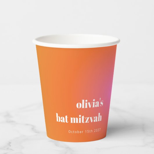 レトロオレンジグラディエントユニークバルミツワーカスタム 紙コップ (正面)