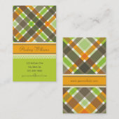 レトロオレンジグリーンシック格子模様プロファイルカード 名刺 (正面/裏面)