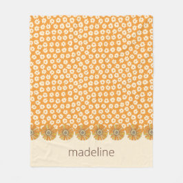 レトロオレンジグルーヴィフローラフリースブランケット フリースブランケット