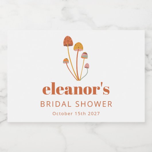 レトロオレンジグルーヴィーカスタムキノコブライダルシャワー スパークリングワインラベル (シングルラベル)