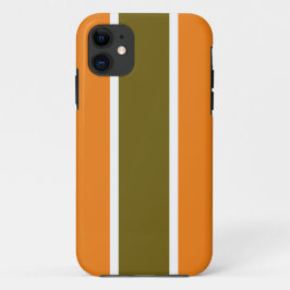レトロオレンジゴールデンオリーブホワイトレースストライプズ iPhone 11 ケース