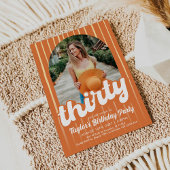 レトロオレンジサーティ誕生日招待状 招待状