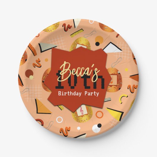 レトロオレンジタマゴッチ誕生日 ペーパープレート (正面)