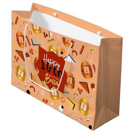 レトロオレンジタマゴッチ誕生日 ラージペーパーバッグ (正面アングル)