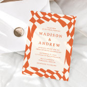 レトロオレンジチェッ結婚カーボード 招待状