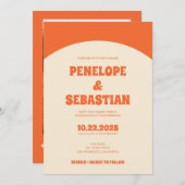 レトロオレンジテラコッタグルーヴィフォトズ結婚ズ 招待状 (正面/裏面)