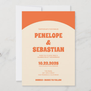 レトロオレンジテラコッタグルーヴィフォトズ結婚ズ 招待状