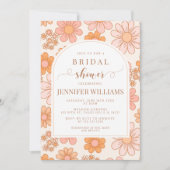 レトロオレンジデイジーフローラボホアーチブライダルシャワー 招待状 (正面)