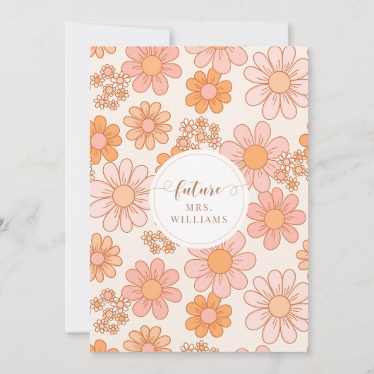 レトロオレンジデイジーフローラボホアーチブライダルシャワー 招待状 (裏面)