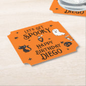 レトロオレンジハロウィーン誕生日「化けよう」 ペーパーコースター (アングル)