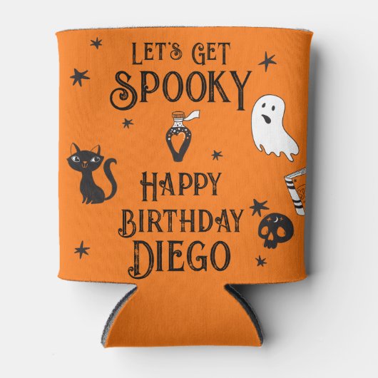 レトロオレンジハロウィーン誕生日「化けよう」 缶クーラー (正面)