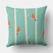 レトロオレンジバーズオン樺の木ツリーイラストレーション クッション (裏面)