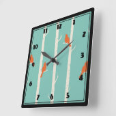 レトロオレンジバーズオン樺の木ツリーイラストレーション スクエア壁時計 (傾斜)