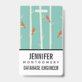 レトロオレンジバーズオン樺の木ツリーイラストレーション バッジ