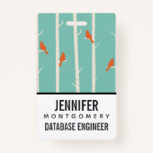 レトロオレンジバーズオン樺の木ツリーイラストレーション バッジ (正面)