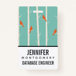 レトロオレンジバーズオン樺の木ツリーイラストレーション バッジ