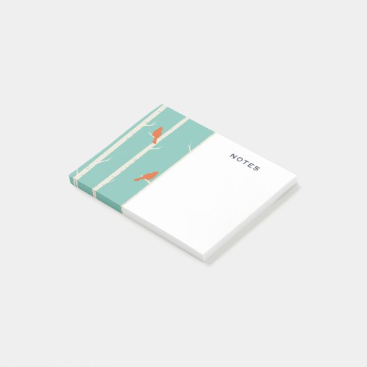 レトロオレンジバーズオン樺の木ツリーイラストレーション ポストイット (アングル)