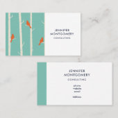 レトロオレンジバーズオン樺の木ツリーイラストレーション 名刺 (正面/裏面)