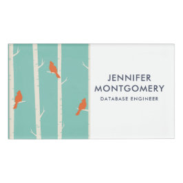 レトロオレンジバーズオン樺の木ツリーイラストレーション 名札