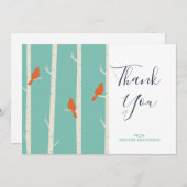 レトロオレンジバーズオン樺の木ツリーサンキュー サンキューカード (正面/裏面)