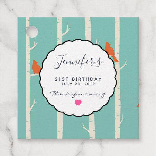 レトロオレンジバーズオン樺の木ツリーズ誕生日 感謝してい フェイバータグ (正面)