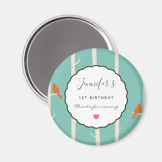 レトロオレンジバーズオン樺の木ツリーズ誕生日 感謝してい マグネット (正面/裏面)