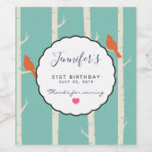 レトロオレンジバーズオン樺の木ツリーズ誕生日 感謝してい ワインラベル (シングルラベル)